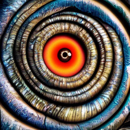 Image similar to hyper realistic photograph of a marble statue of the human eye in the shape of snail shell, space background, unlimited detail, colored, space, dragon, intricate, detail, phoenix, orange