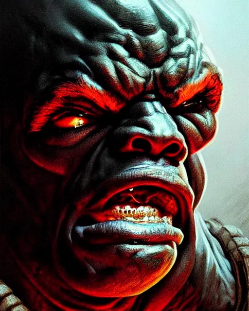 Image similar to doomfist from overwatch, rage, character portrait, portrait, close up, concept art, intricate details, highly detailed, horror poster, horror, vintage horror art, realistic, terrifying, in the style of michael whelan, beksinski, and gustave dore