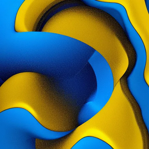 Image similar to yellow swirl abstract figure, blue background, octane render, cinema 4 d