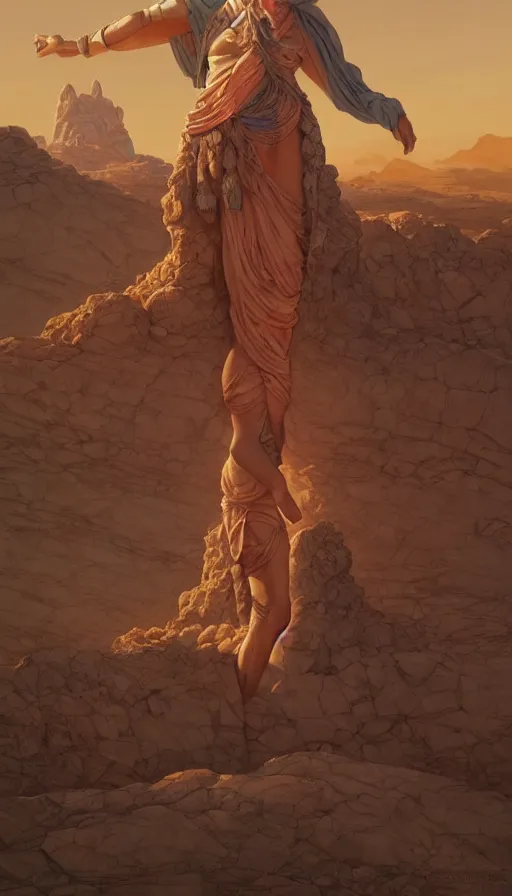 Image similar to giant stone monuments, human statues across the desert, neon, fibonacci, sweat drops, insane, pinup, intricate, highly detailed, digital painting, artstation, concept art, smooth, sharp focus, illustration, Unreal Engine 5, 8K, art by artgerm and greg rutkowski and alphonse mucha