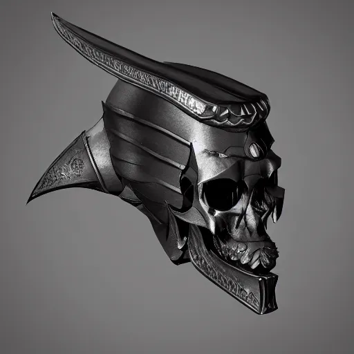 Image similar to a black long sword skull crest, orthographic, ornament, weapon, a 3 d render by dom qwek, studio lighting, front side view full sheet, trending on polycount, artstation, hard surface modeling, rendered in maya, 3 ds max, blender, artstation hd, vray