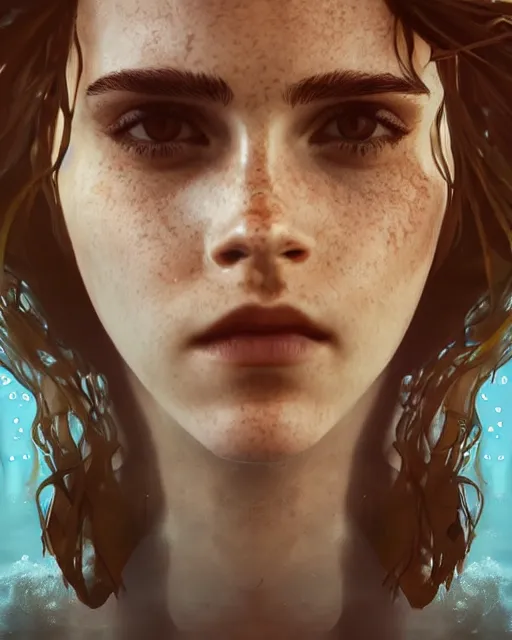 Image similar to underwater pirate portrait of emma watson, au naturel, hyper detailed, digital art, trending in artstation, cinematic lighting, studio quality, smooth render, unreal engine 5 rendered, octane rendered, art style by klimt and nixeu and ian sprigger and wlop and krenz cushart.