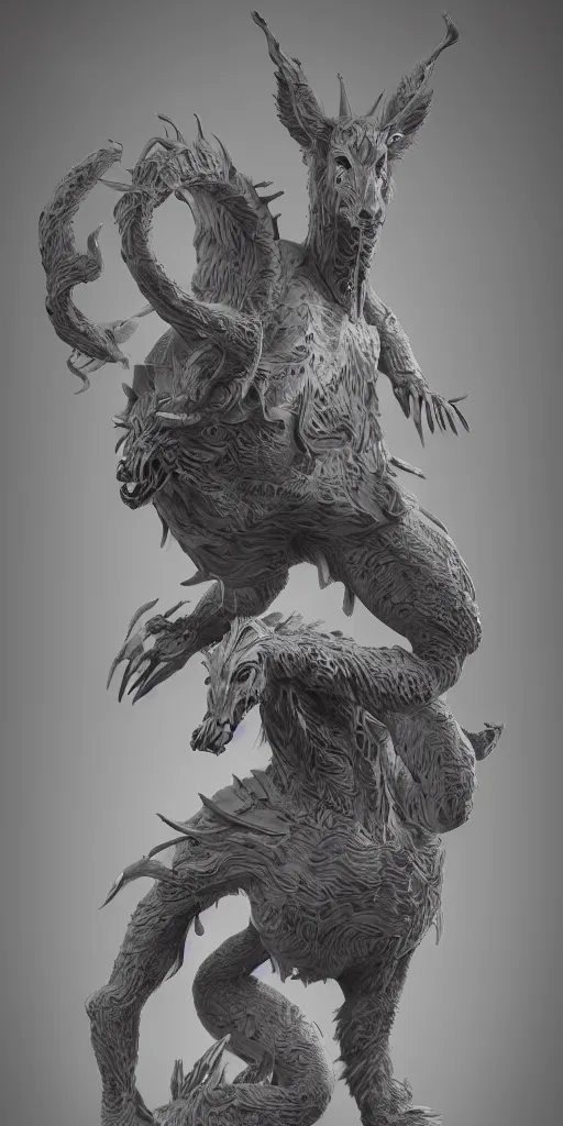 Prompt: a sculpture of fantastic and mythical creatures by ben ridgway, benridgwayart, elegant, psychedelia, artstation, concept art, ambient occlusion, vray render,