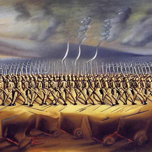 Prompt: Armies about to clash by Salvidor Dali.