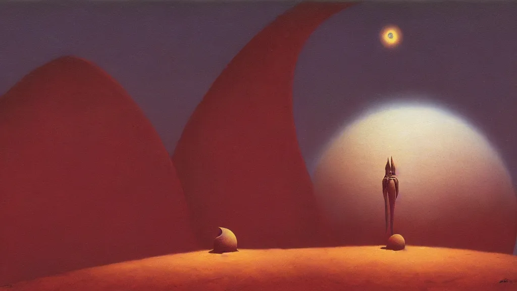 Image similar to mysterious sculpture of an alien crescent moon by paul lehr and john schoenherr, cinematic matte painting