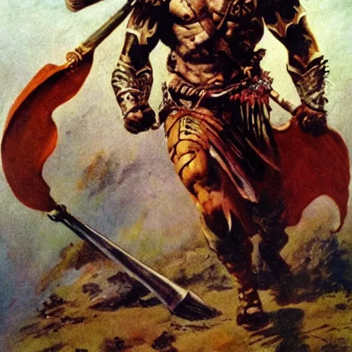 Prompt: Joe Biden as a warrior in a frazetta painting.