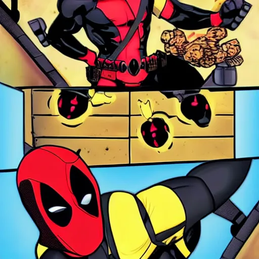 Image similar to deadpool and honeybee being best friends