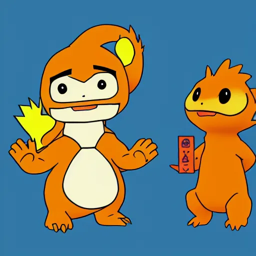 Prompt: 9 0 s cgi, cute character, shin chan, charmander, committing a crime