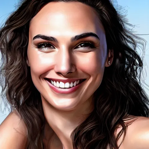 Image similar to Italian Gal Gadot smiling, realistic, photo studio, HDR, 8k, trending on artstation