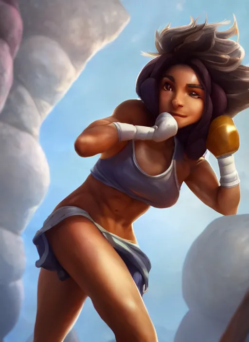 Prompt: fitness taliyah, from league of legends, au naturel, exhibant, boxing, in shape, hyper detailed, digital art, trending in artstation, cinematic lighting, studio quality, smooth render, unreal engine 5 rendered, octane rendered, art style by klimt and nixeu and ian sprigger and wlop and krenz cushart