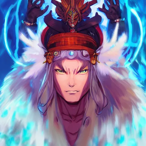 Image similar to anime portrait of God as a shaman yedi using dark force to eliminate trump as an anime antagonist by Stanley Artgerm Lau, WLOP, Rossdraws, James Jean, Andrei Riabovitchev, Marc Simonetti, and Sakimichan, trending on artstation