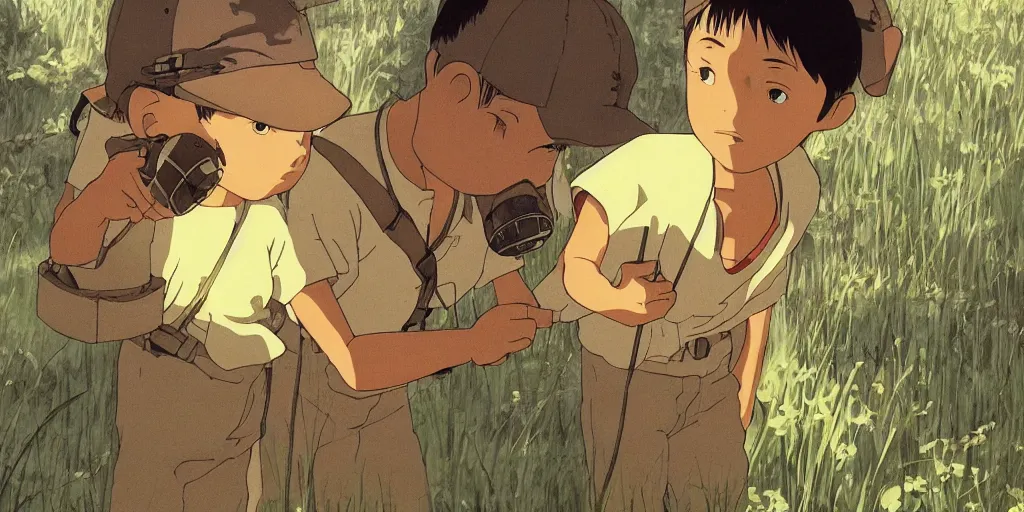 Image similar to Film still from Grave of the Fireflies (1988), evening, Studio Ghibli, Artstation