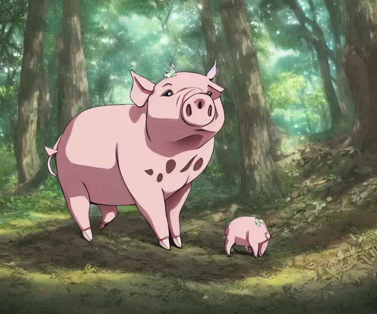 Prompt: pig in a forest, anime fantasy illustration by tomoyuki yamasaki, kyoto studio, madhouse, ufotable, comixwave films, trending on artstation