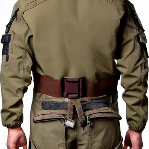 Prompt: cargo buckskin jacket tactical toolbelt pockets