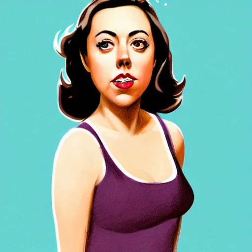 Prompt: aubrey plaza pinup, art by michael miller