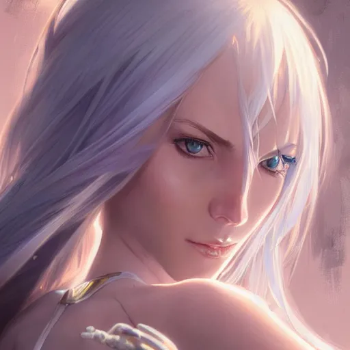 Image similar to ultra realistic illustration, aoc anime, intricate, elegant, white hair, blue eyes, cyborg, highly detailed, digital painting, artstation, concept art, smooth, sharp focus, illustration, art by artgerm and greg rutkowski and alphonse mucha