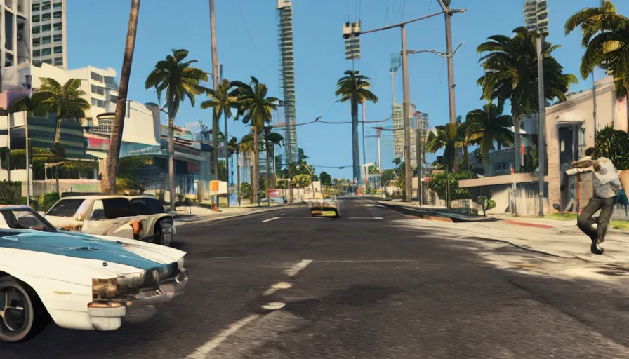 Image similar to in the streets of miami in the style of gtav