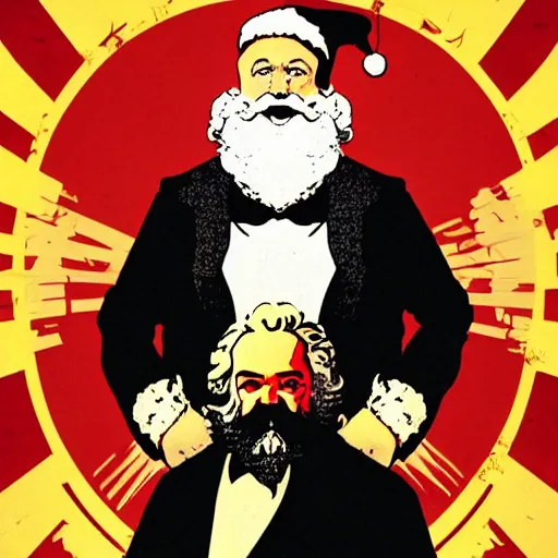 Prompt: a portrait of santa claus dressed as karl marx, 4 k, ultra detailed, by shepard fairey and beeple