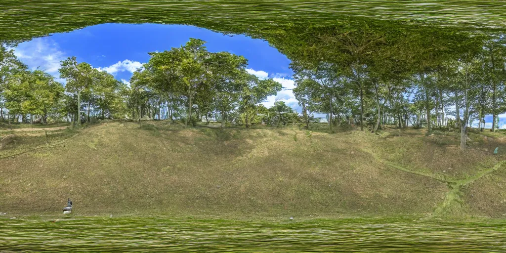 Image similar to seamless equirectangular projection of a 3 6 0 view of teletubbieland