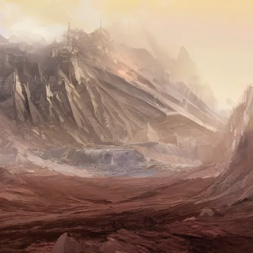 Prompt: a massive terraforming machine used to move mountains. concept art. very high quality. hd.