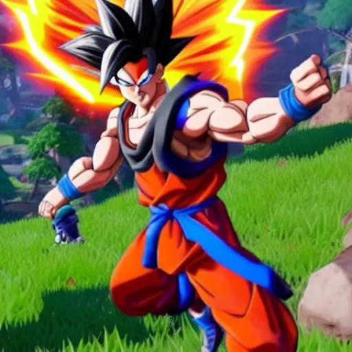 Image similar to still of goku from fortnite