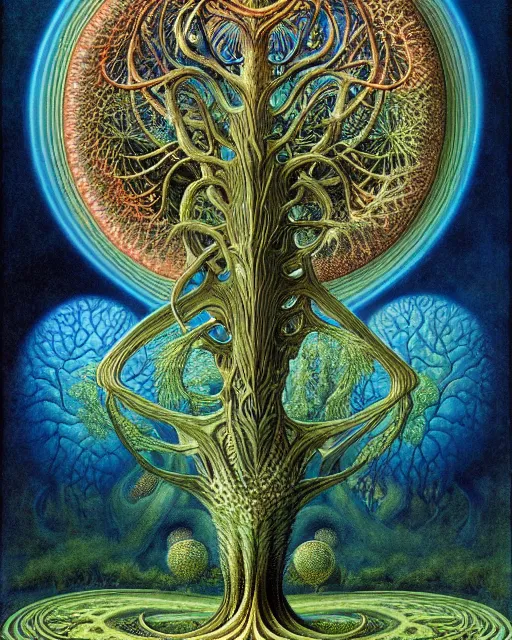 Image similar to tree of life by roger dean and andrew ferez, art forms of nature by ernst haeckel, divine chaos engine, symbolist, visionary, art nouveau, botanical fractal structures, organic, detailed, realistic, surreality