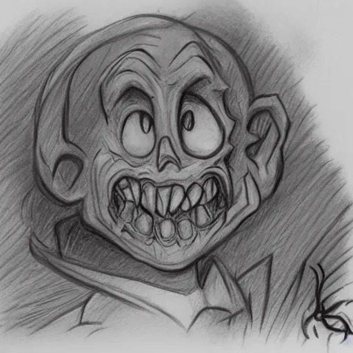 Prompt: milt kahl pencil sketch a lovecraftian zombie horror, loomis