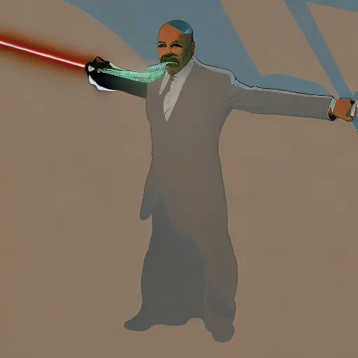 Image similar to steve harvey holding a lightsaber, beautiful dynamic lighting, cinematic, extremely high detail, photo realistic, cinematic lighting, 8 k