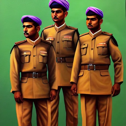 Image similar to a painting of a brown men standing in khakhi uniform, hyperrealistic faces, detailed digital art, aesthetic!, trending on artstation
