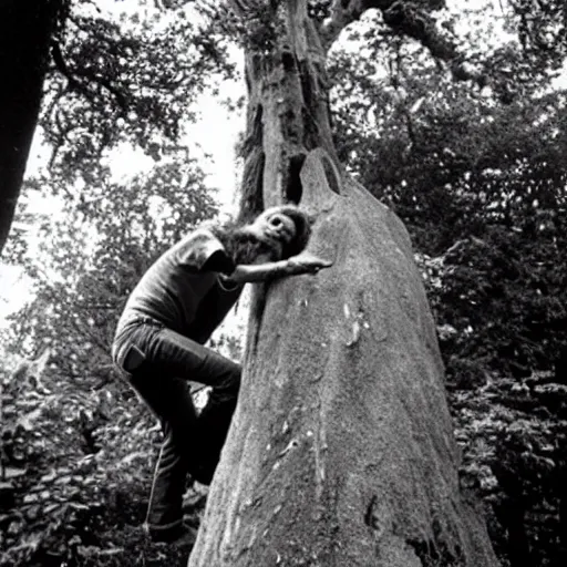 Image similar to steve hillage climbing a tree