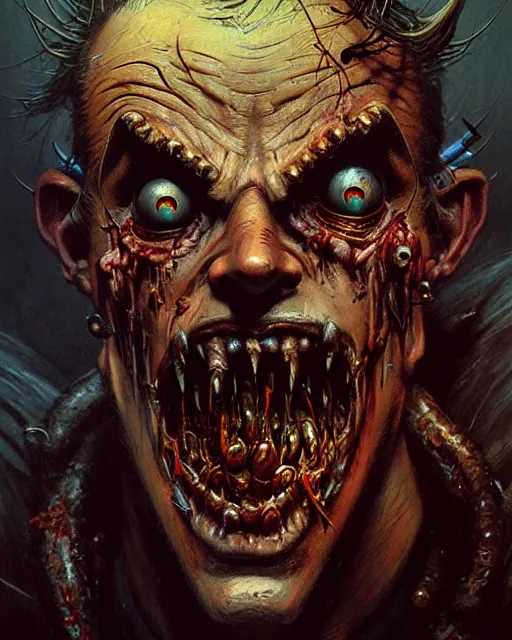 Image similar to junkrat from overwatch, character portrait, portrait, close up, concept art, intricate details, highly detailed, horror poster, horror, vintage horror art, realistic, terrifying, in the style of michael whelan, beksinski, and gustave dore