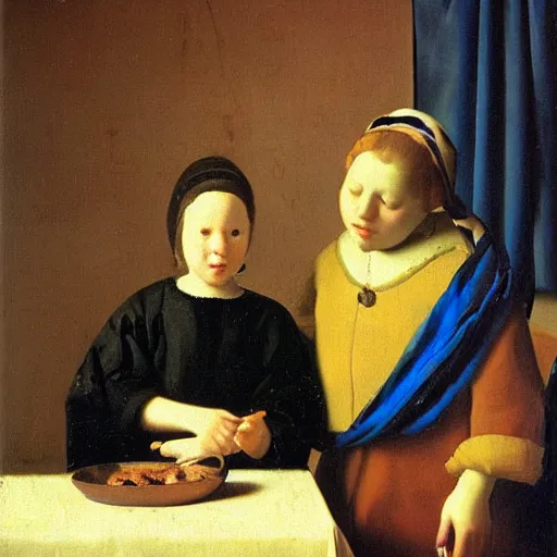 Image similar to Pearl with a girl by Vermeer, oil-painting, masterpiece