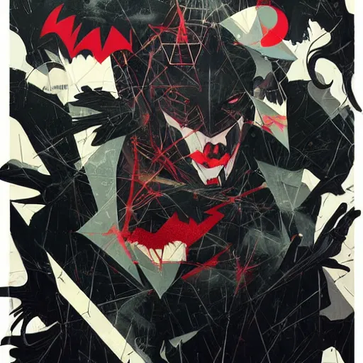 Prompt: Vampiric Batman by Sachin Teng, asymmetrical, dark vibes, Organic Painting , Matte Painting, geometric shapes, hard edges, graffiti, street art:2 by Mimmo Rotella:4