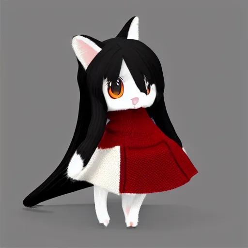 Image similar to cute fumo plush of a cat girl in a checkerboard woolen sweater, anime girl, vray