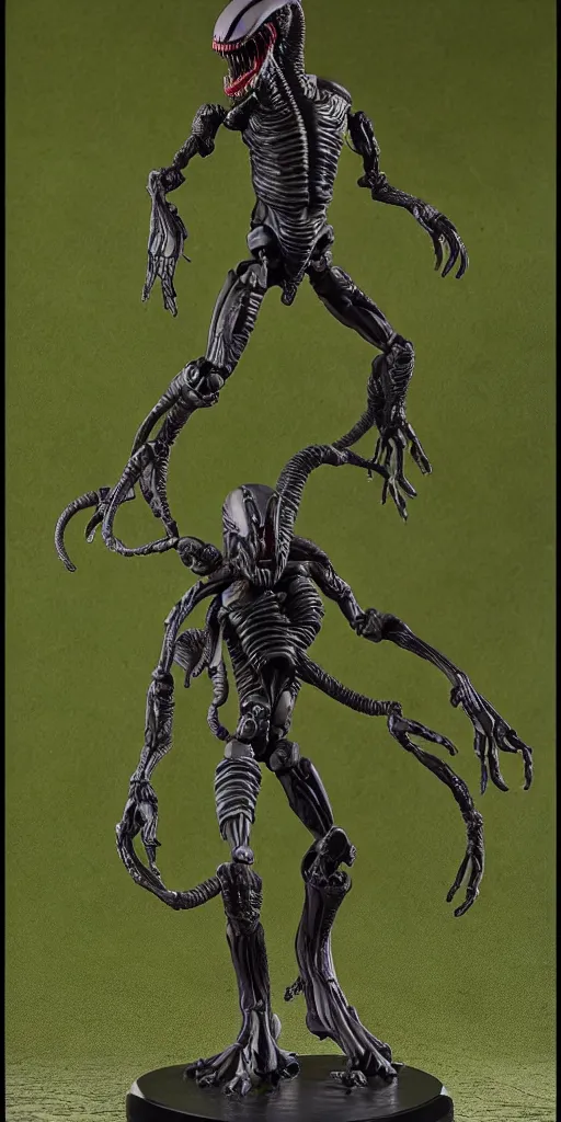 Image similar to bootleg figure of a plastic xenomorph surrounded of dirt and moss secondhand, mcfarlane, figma, cursed photography