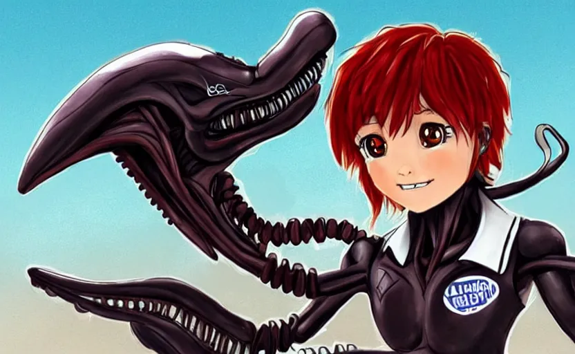 Prompt: Xenomorph in school uniform,