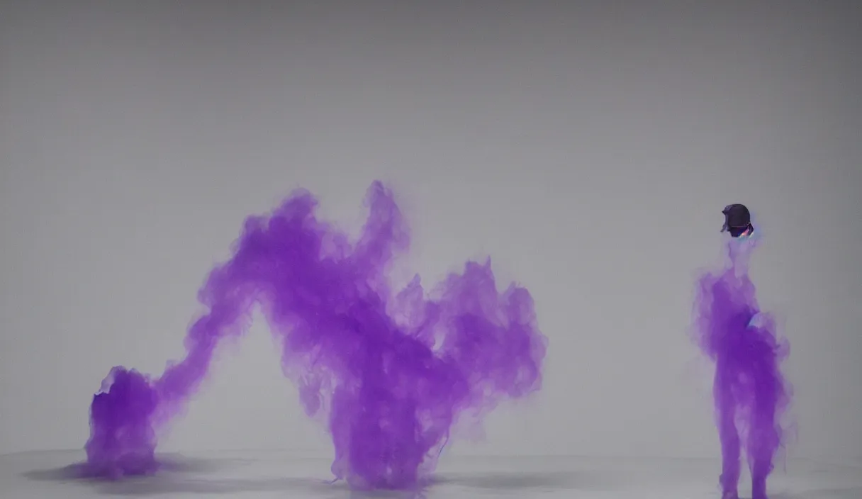 Image similar to artwork by pierre huyghe and paul thek with wax melting, purple smoke, ultra realistic, depth, beautiful lighting, sigma, 8 k, 3 5 mm, f / 3 2