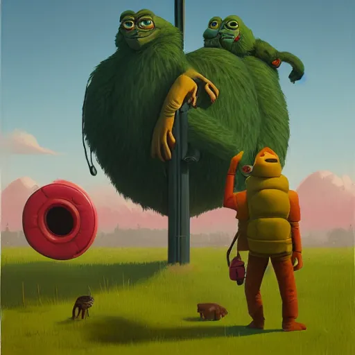 Prompt: ape teaching pepe, trying to learn, by simon stalenhag