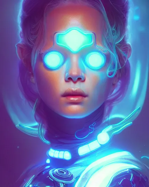 Prompt: one singular portrait of a cute bioluminescent creature, pulp scifi, highly detailed, digital painting, cinematic, hyper realism, dark retrowave, art by stanley lau and artgerm and magali villeneuve and alphonse mucha, artstation, octane render, cgsociety