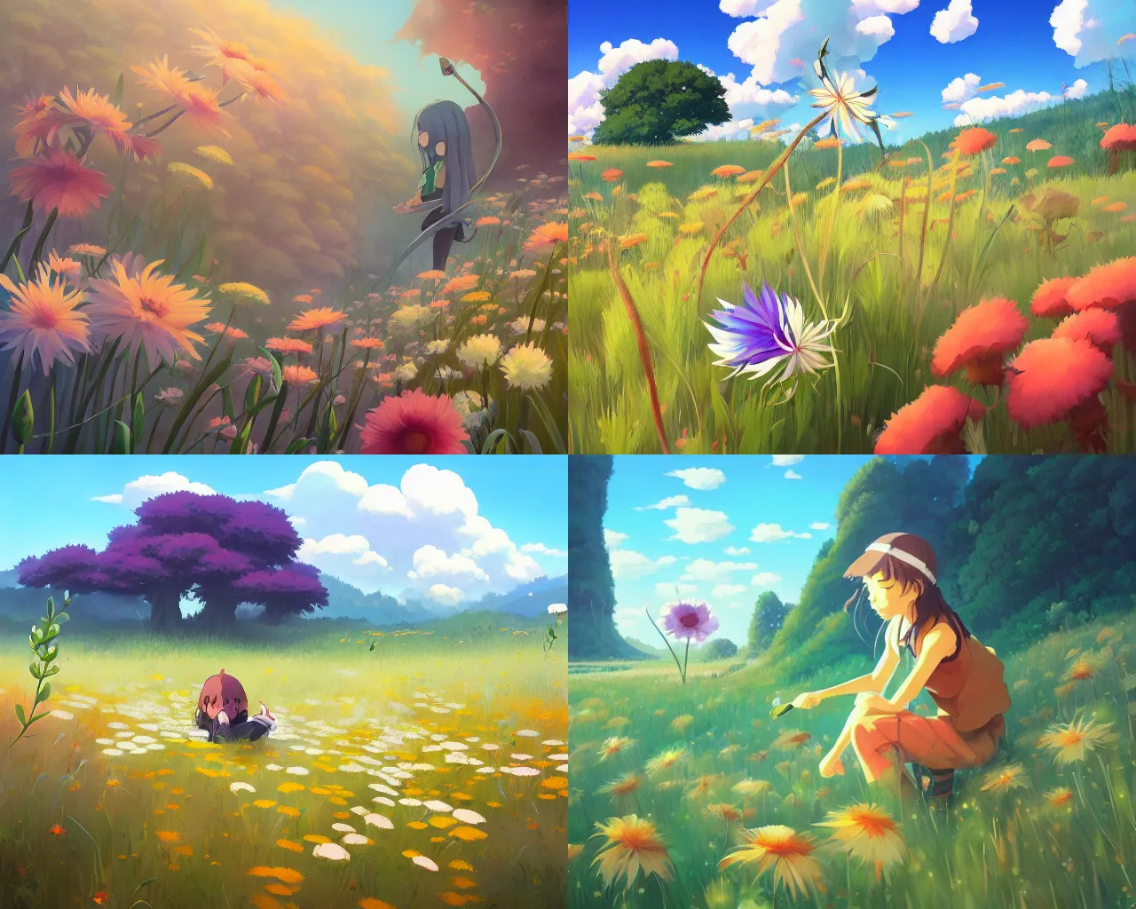 Prompt: wildflowers, studio ghibli, rhads, loish, tooth wu