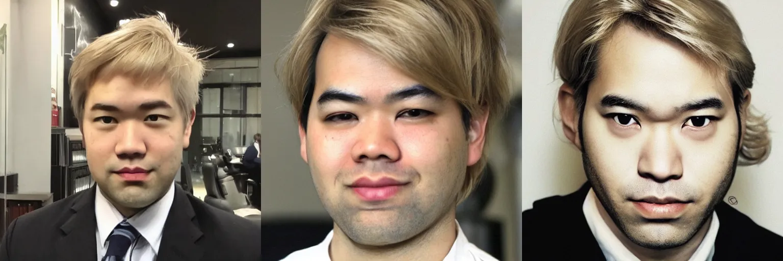 Prompt: white hikaru nakamura with blonde hair, realistic