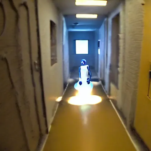 Image similar to ASIMO robot walking through haunted asylum, GoPro