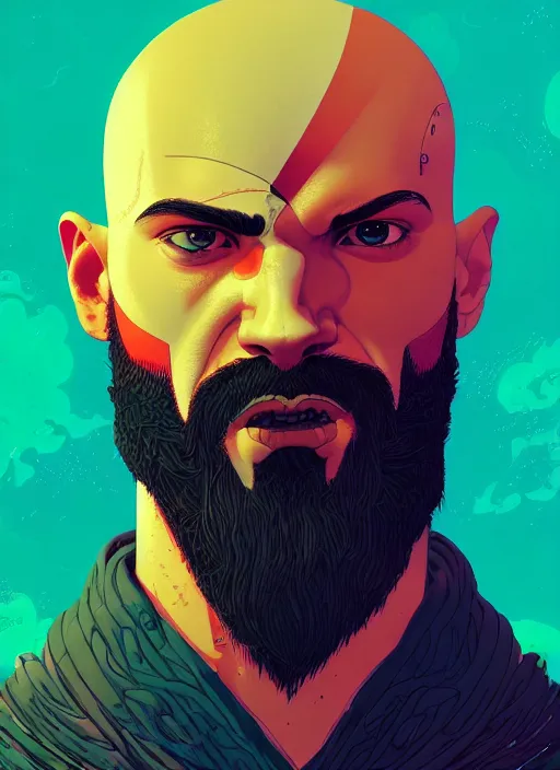 Prompt: portrait of kratos, artstation winner by victo ngai, kilian eng and by jake parker, by conrad roset, swirly vibrant color lines, winning award masterpiece, fantastically gaudy, aesthetic octane render, 8 k hd resolution
