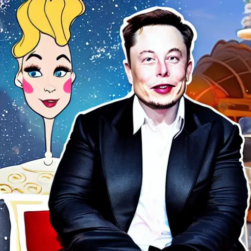 Prompt: elon musk as a cartoon disney princess