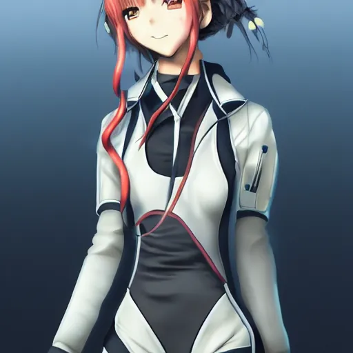 Image similar to beautiful anime girl in a plugsuit, artstation, highly detailed, high quality