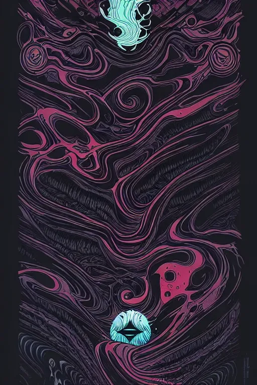 Prompt: beautiful dark chaos, swirling black obsidian fluids by James Jean and dan mumford and James Gilleard