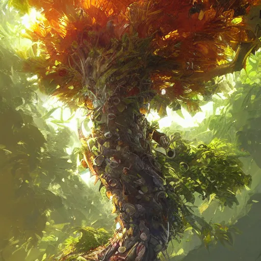 Image similar to tree that looks like banana, made by stanley artgerm lau, wlop, rossdraws, james jean, andrei riabovitchev, marc simonetti, yoshitaka amano, artstation, cgsociety