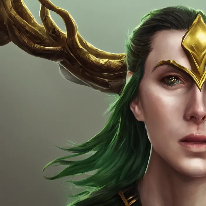 Image similar to female loki, au naturel, hyper detailed, digital art, trending in artstation, cinematic lighting, studio quality