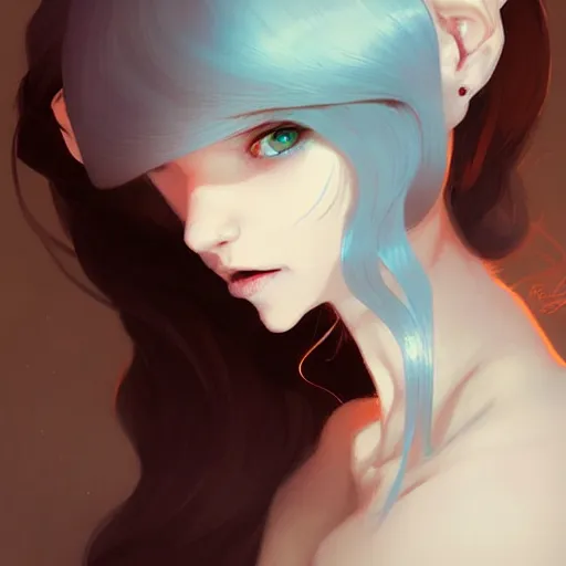 Image similar to beautiful artistic - wave highly detailed portrait female, with cat ears, long red hair, by atey ghailan, by greg rutkowski, by greg tocchini, by james gilleard, by joe fenton, by kaethe butcher, dynamic lighting, gradient light blue, brown, blonde cream and white color scheme, grunge aesthetic