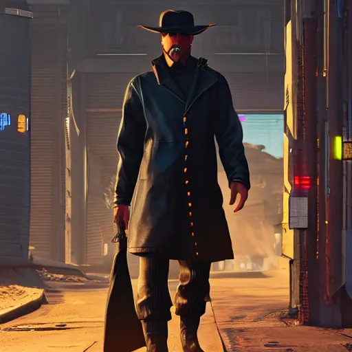 Prompt: cybernetic Amish man. Cyberpunk 2077. CP2077. 3840 x 2160